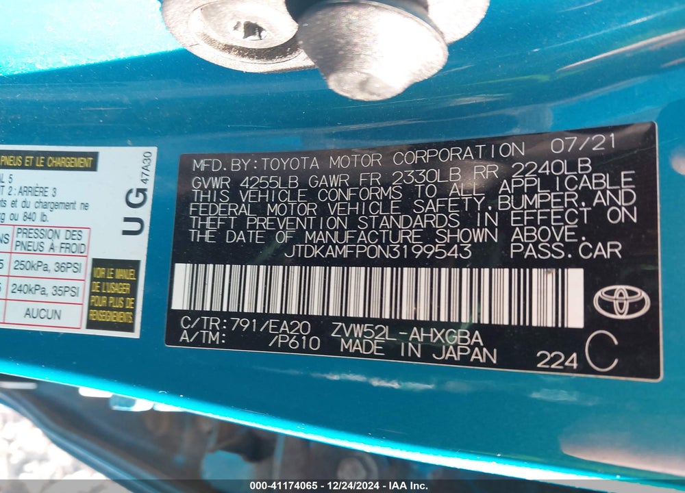 2022 TOYOTA PRIUS PRIME XLE VIN: JTDKAMFP0N3199543