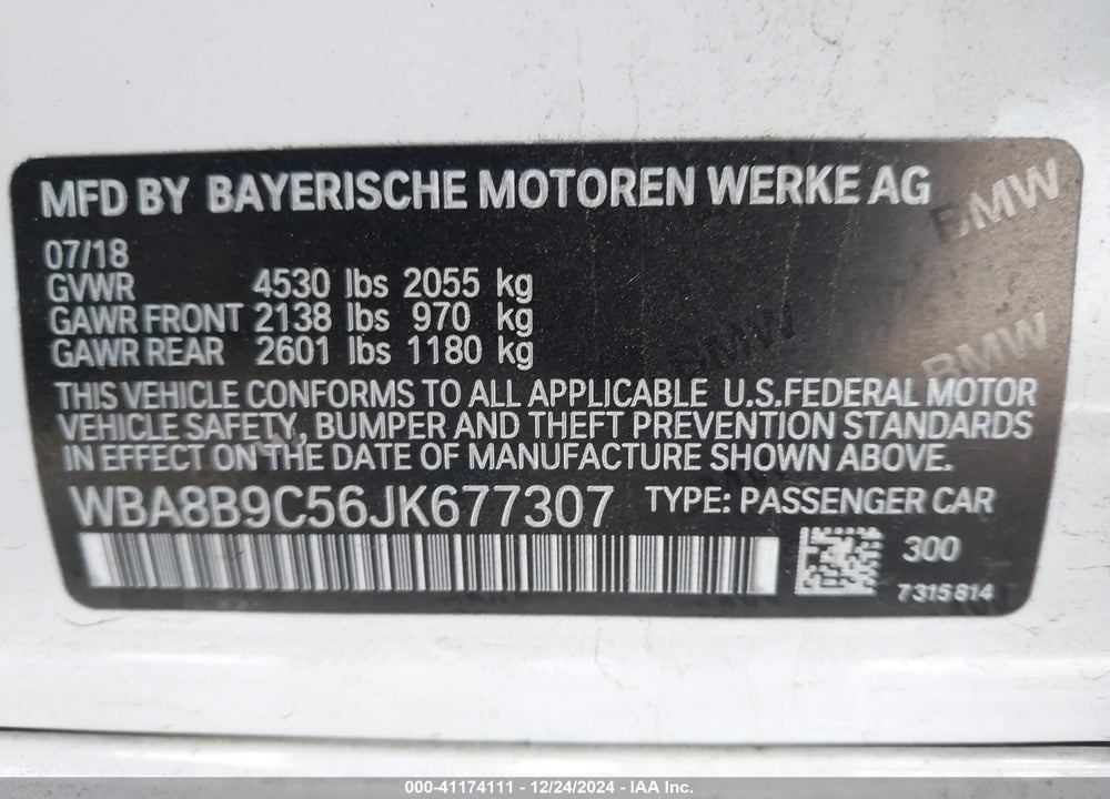 2018 BMW 330I VIN: WBA8B9C56JK677307