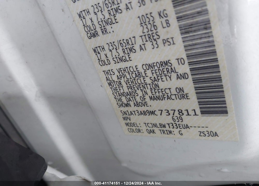 2021 NISSAN ROGUE VIN: 5N1AT3AB9MC737811