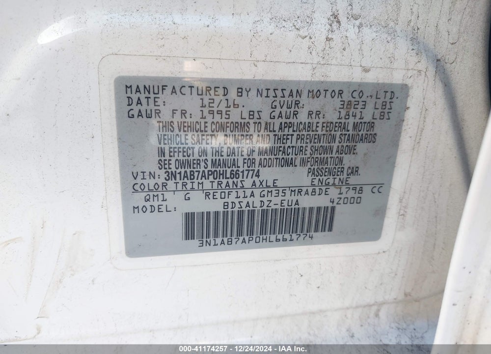 2017 NISSAN SENTRA VIN: 3N1AB7AP0HL661774