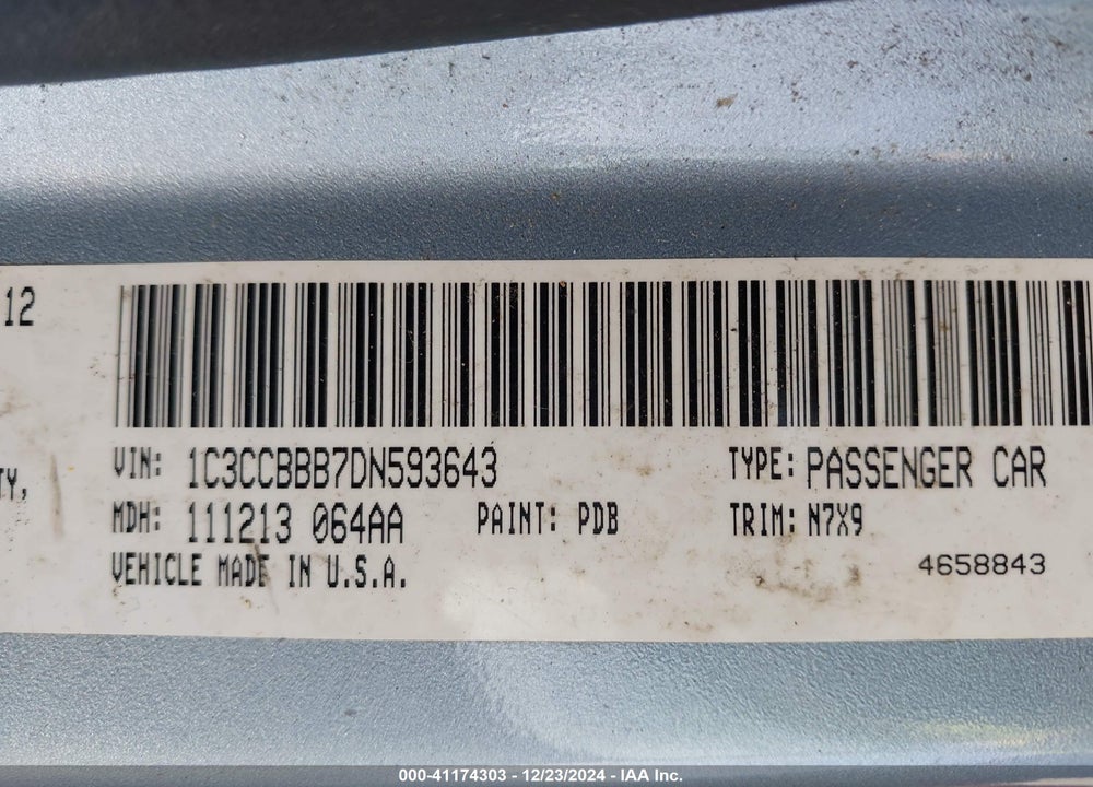 2013 CHRYSLER 200 VIN: 1C3CCBBB7DN593643