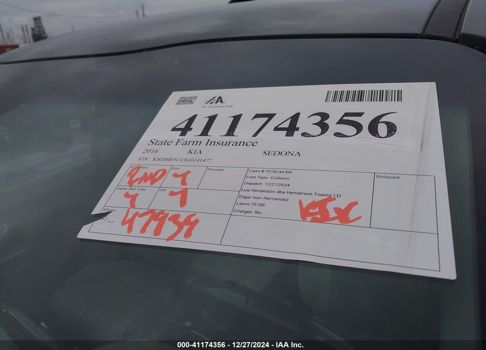 2016 KIA SEDONA SX LUXURY VIN: KNDME5C13G6141477