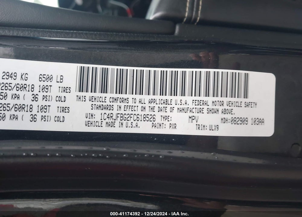 2015 JEEP GRAND CHEROKEE LIMITED VIN: 1C4RJFBG2FC618526