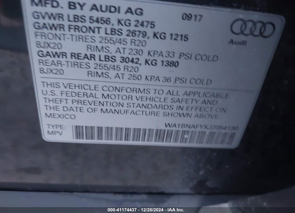 2018 AUDI Q5 VIN: WA1BNAFYXJ2054130