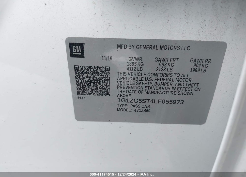 2020 CHEVROLET MALIBU VIN: 1G1ZG5ST4LF055973