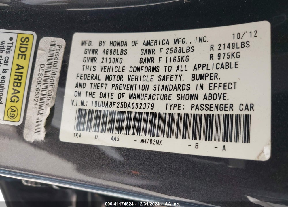 2013 ACURA TL 3.5 VIN: 19UUA8F25DA002379