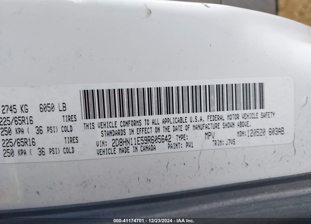 2009 DODGE GRAND CARAVAN CV VIN: 2D8HN11E59R605642