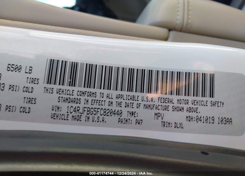 2015 JEEP GRAND CHEROKEE LIMITED VIN: 1C4RJFBG5FC820440