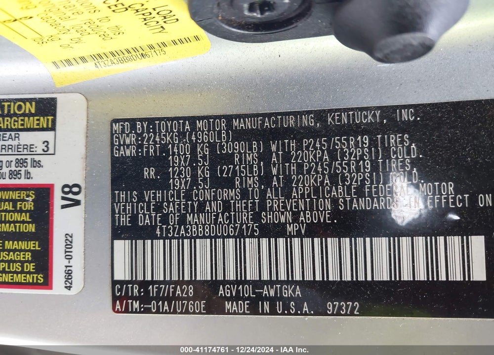2013 TOYOTA VENZA VIN: 4T3ZA3BB8DU067175