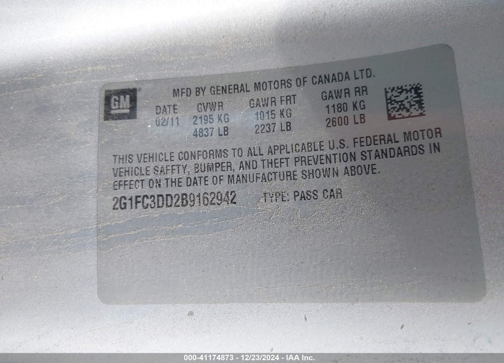 2011 CHEVROLET CAMARO 2LT VIN: 2G1FC3DD2B9162942
