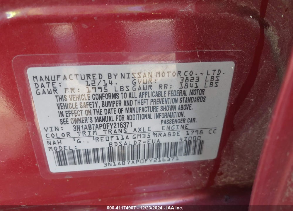 2015 NISSAN SENTRA FE+ S/S/SL/SR/SV VIN: 3N1AB7AP0FY216371