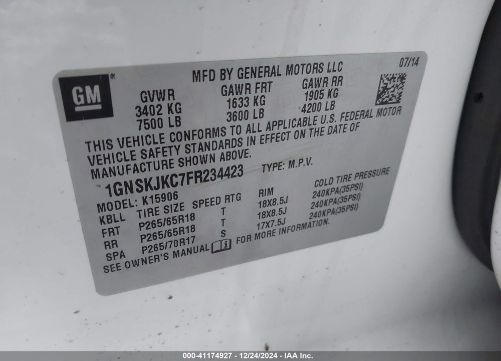 2015 CHEVROLET SUBURBAN 1500 LT VIN: 1GNSKJKC7FR234423