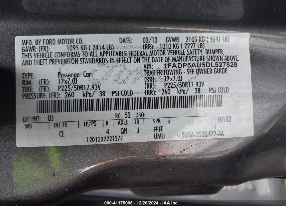 2013 FORD C-MAX HYBRID SE VIN: 1FADP5AU5DL527828