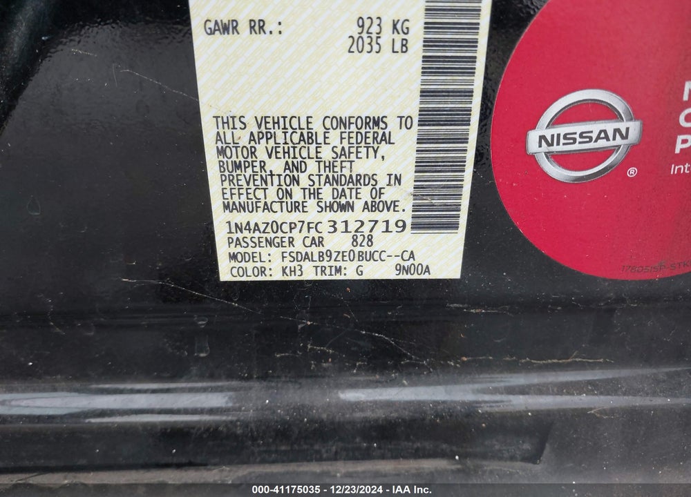 2015 NISSAN LEAF VIN: 1N4AZ0CP7FC312719
