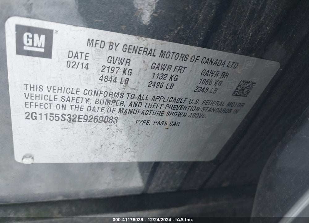 2014 CHEVROLET IMPALA VIN: 2G1155S32E9269083