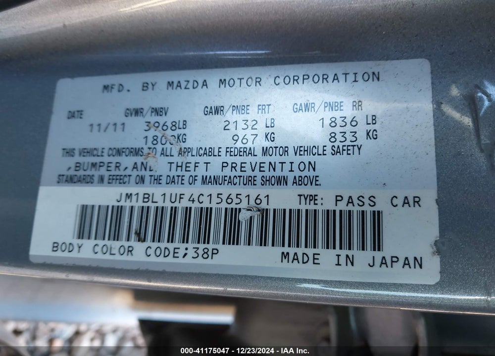 2012 MAZDA 3 I SPORT VIN: JM1BL1UF4C1565161