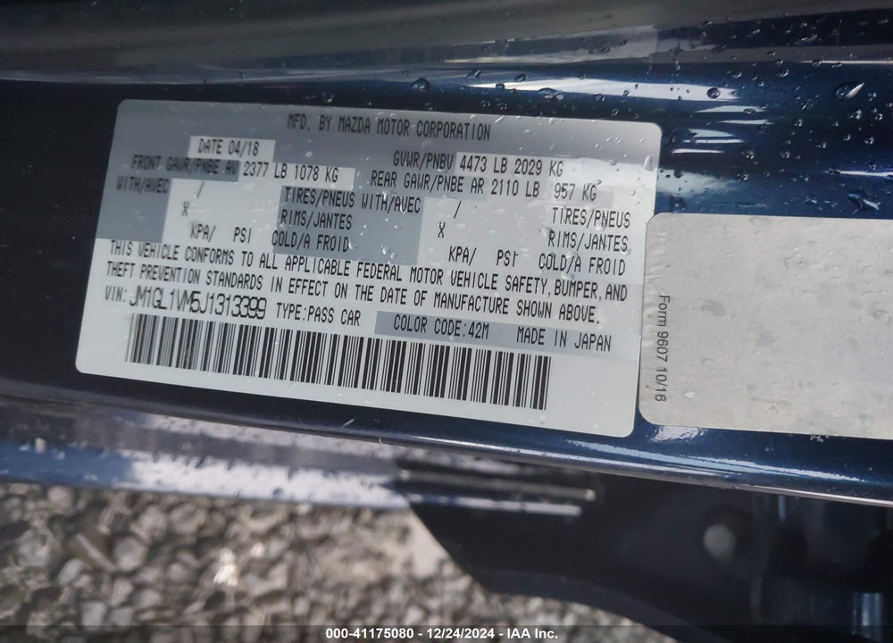 2018 MAZDA 6 TOURING VIN: JM1GL1VM5J1313399