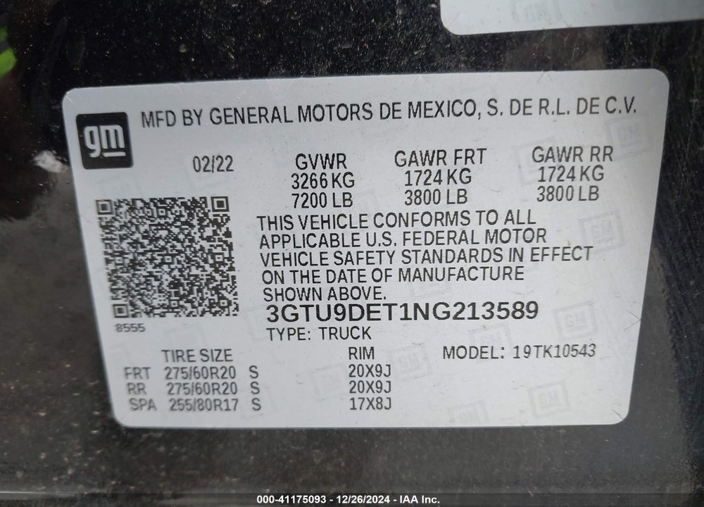 2022 GMC SIERRA 1500 LIMITED VIN: 3GTU9DET1NG213589