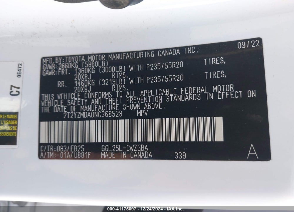 2022 LEXUS RX VIN: 2T2YZMDA0NC368528