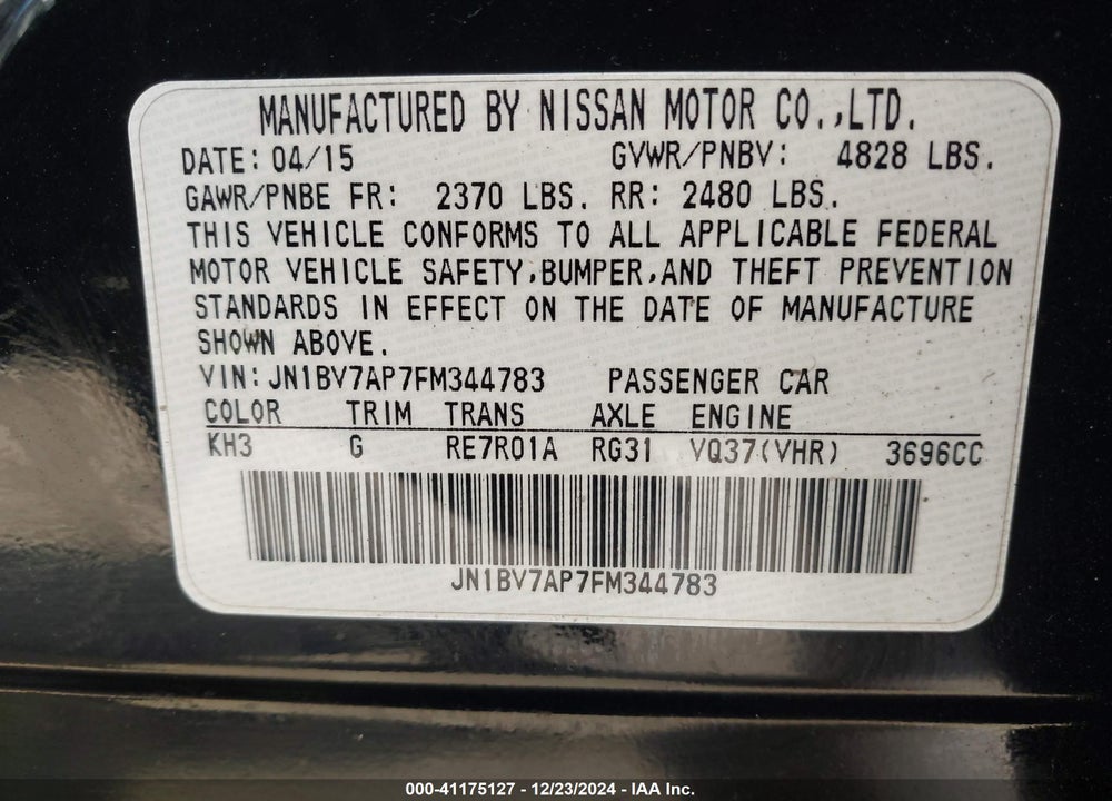 2015 INFINITI Q50 SPORT VIN: JN1BV7AP7FM344783