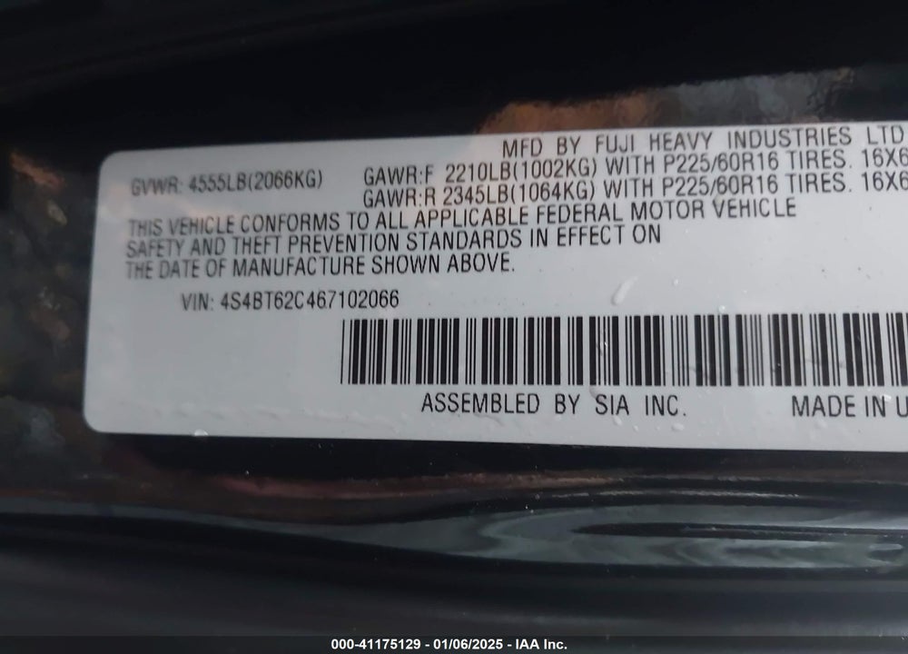 2006 SUBARU BAJA SPORT VIN: 4S4BT62C467102066