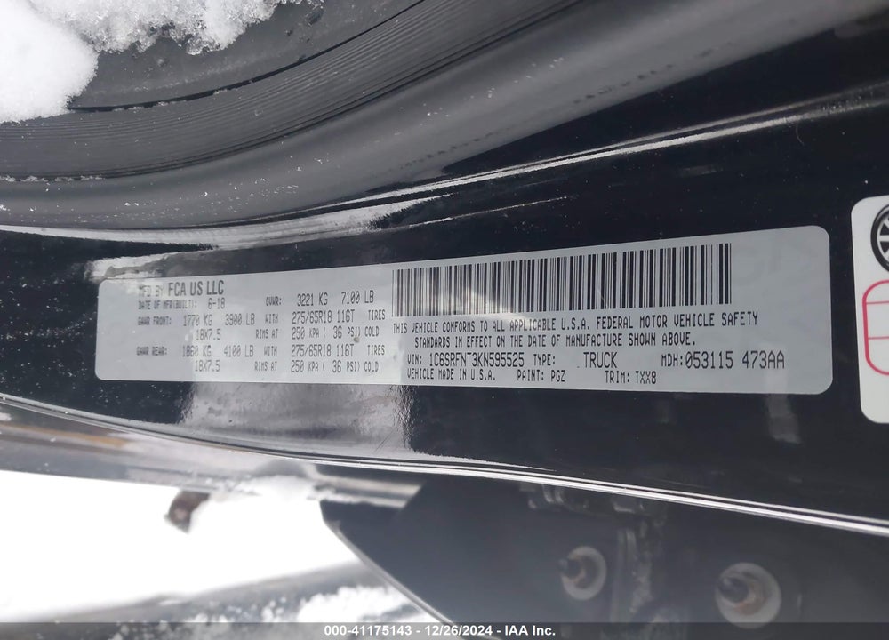2019 RAM 1500 VIN: 1C6SRFNT3KN595525