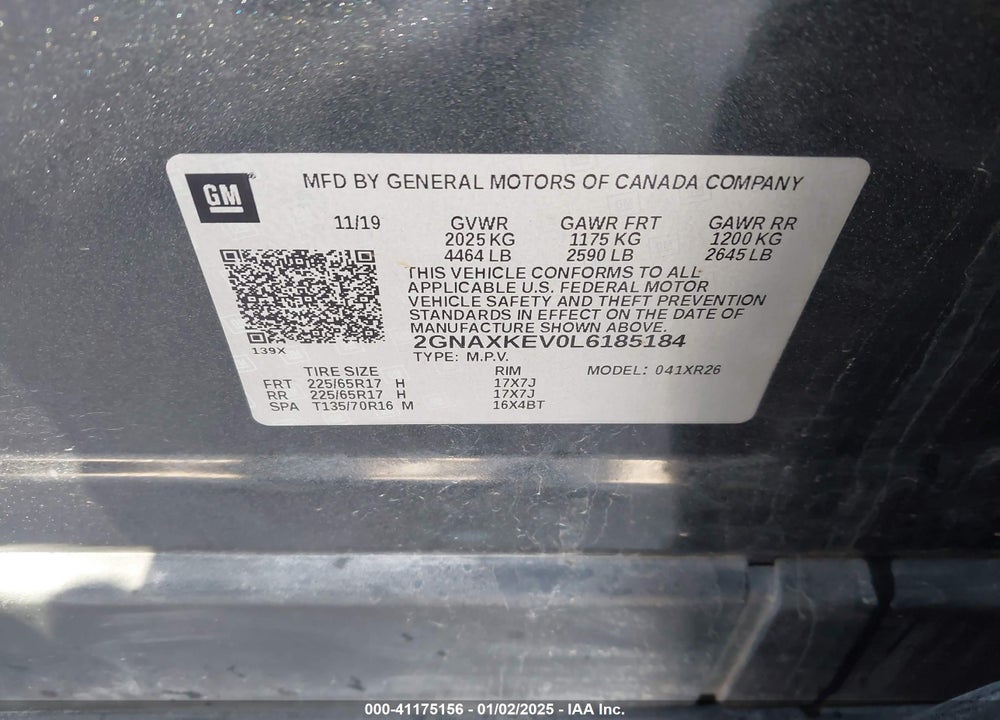 2020 CHEVROLET EQUINOX VIN: 2GNAXKEV0L6185184
