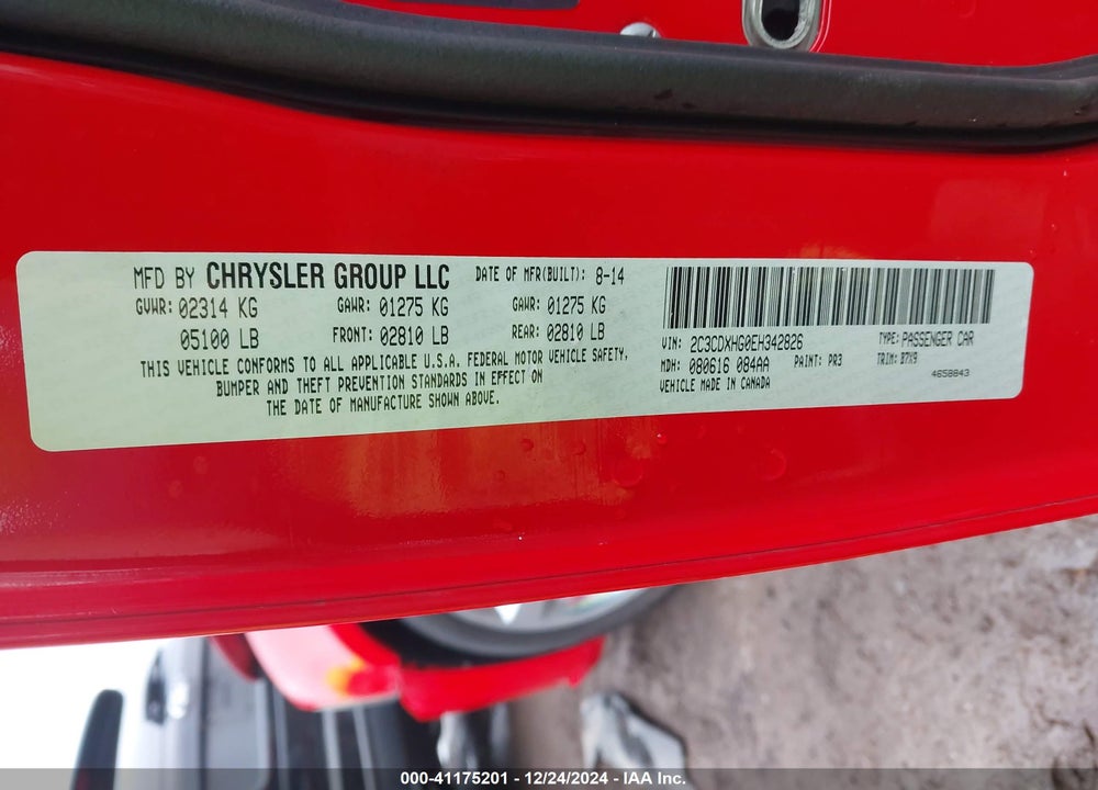 2014 DODGE CHARGER SXT VIN: 2C3CDXHG0EH342826