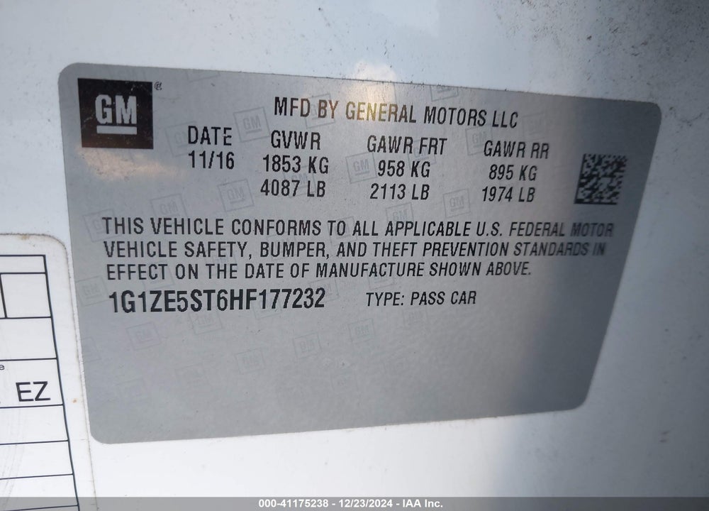 2017 CHEVROLET MALIBU VIN: 1G1ZE5ST6HF177232