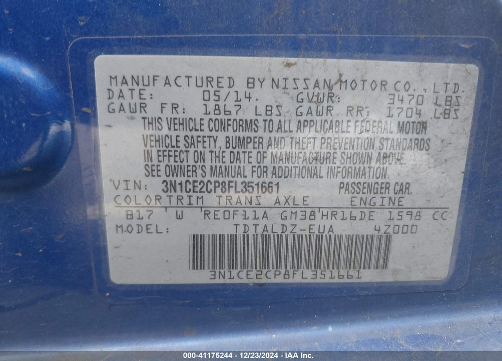 2015 NISSAN VERSA NOTE VIN: 3N1CE2CP8FL351661