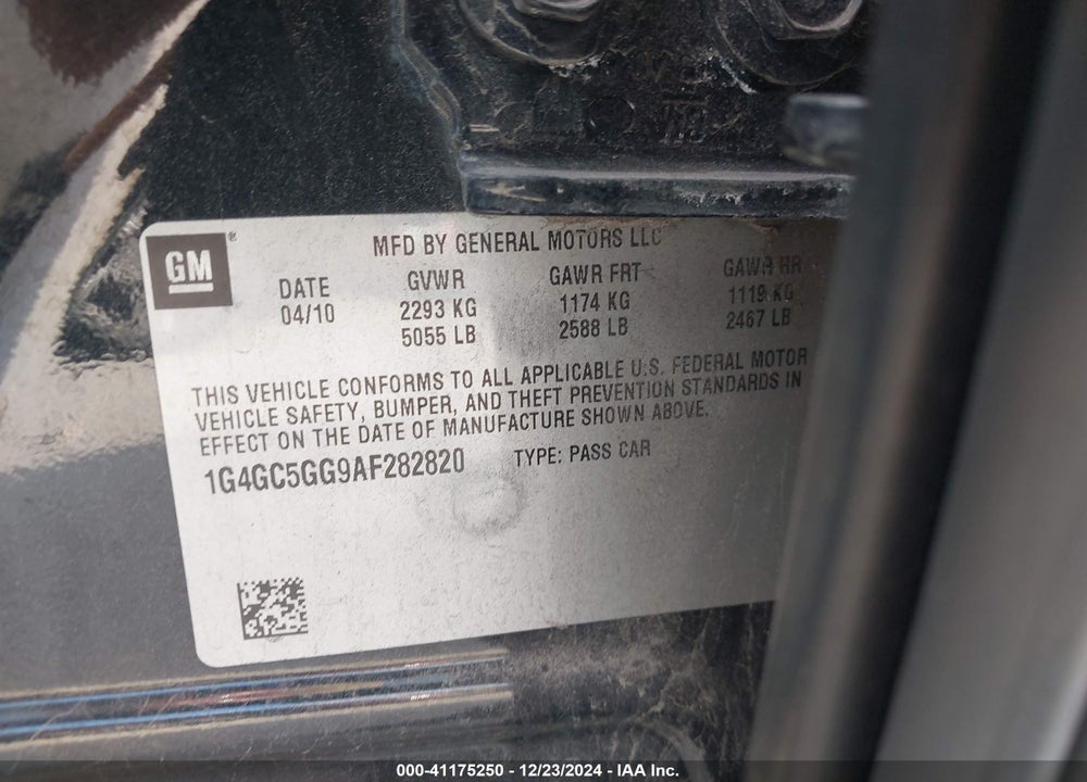 2010 BUICK LACROSSE VIN: 1G4GC5GG9AF282820