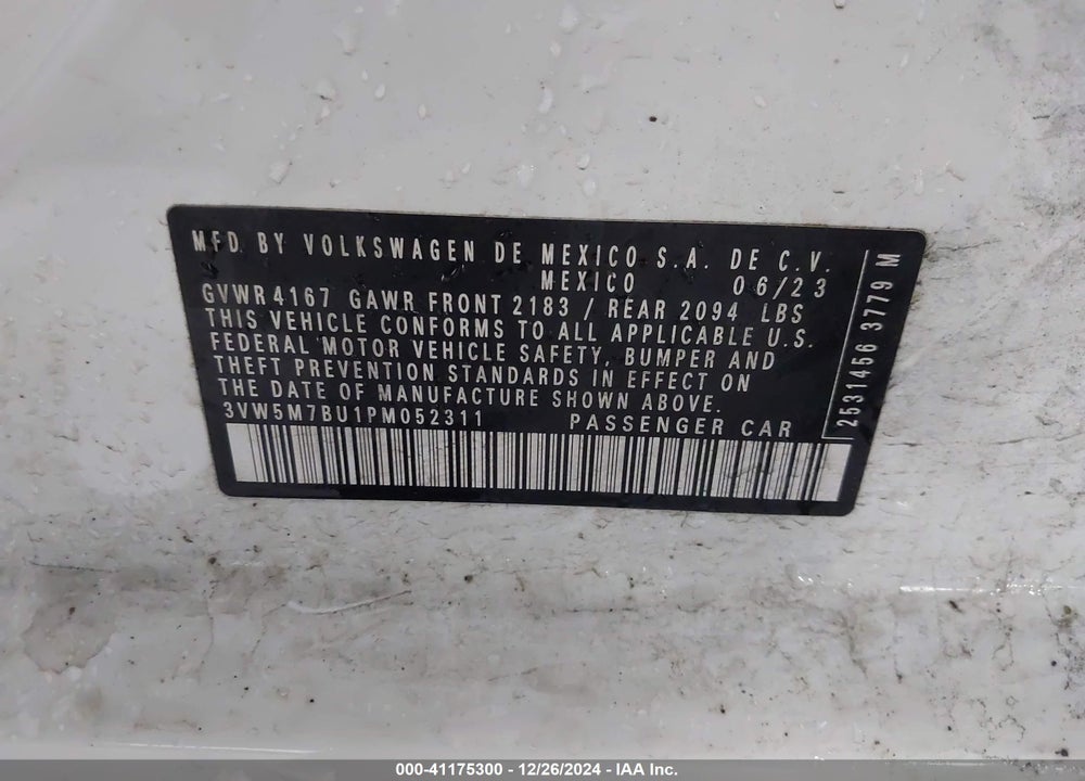 2023 VOLKSWAGEN JETTA VIN: 3VW5M7BU1PM052311