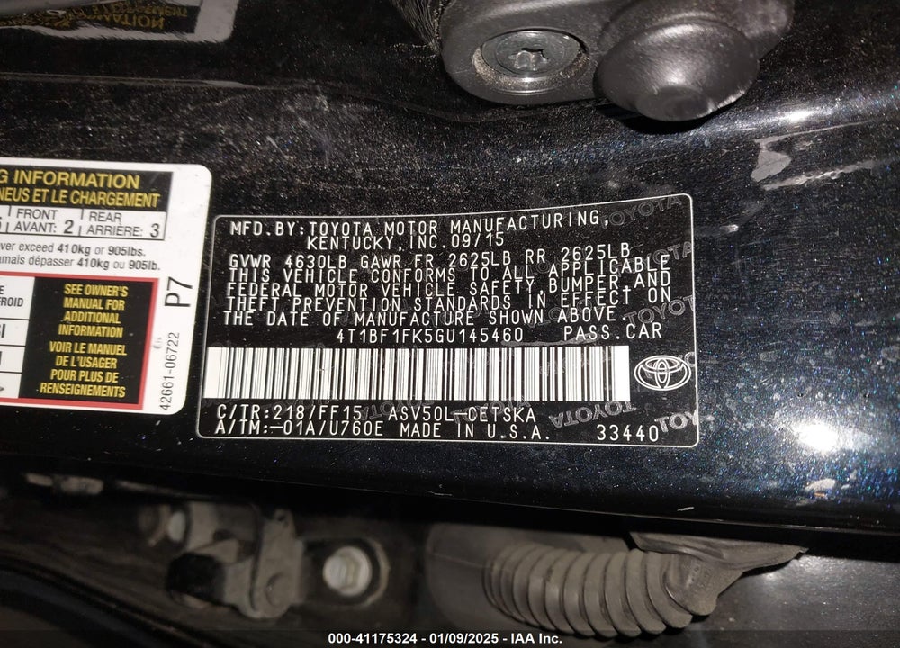 2016 TOYOTA CAMRY VIN: 4T1BF1FK5GU145460