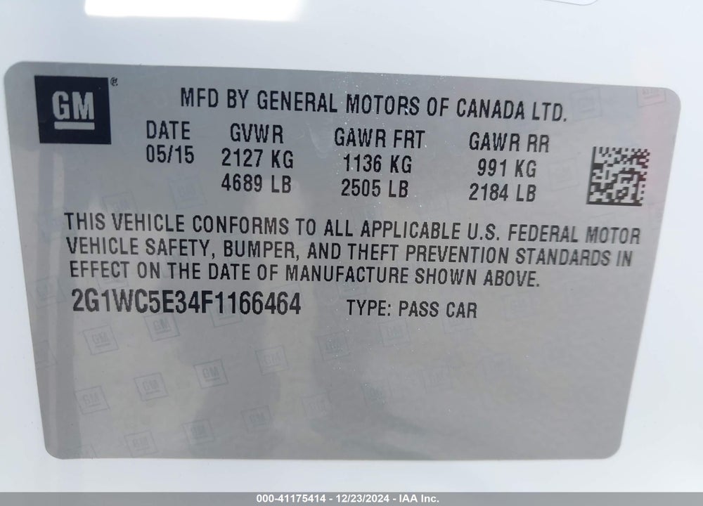 2015 CHEVROLET IMPALA LIMITED VIN: 2G1WC5E34F1166464