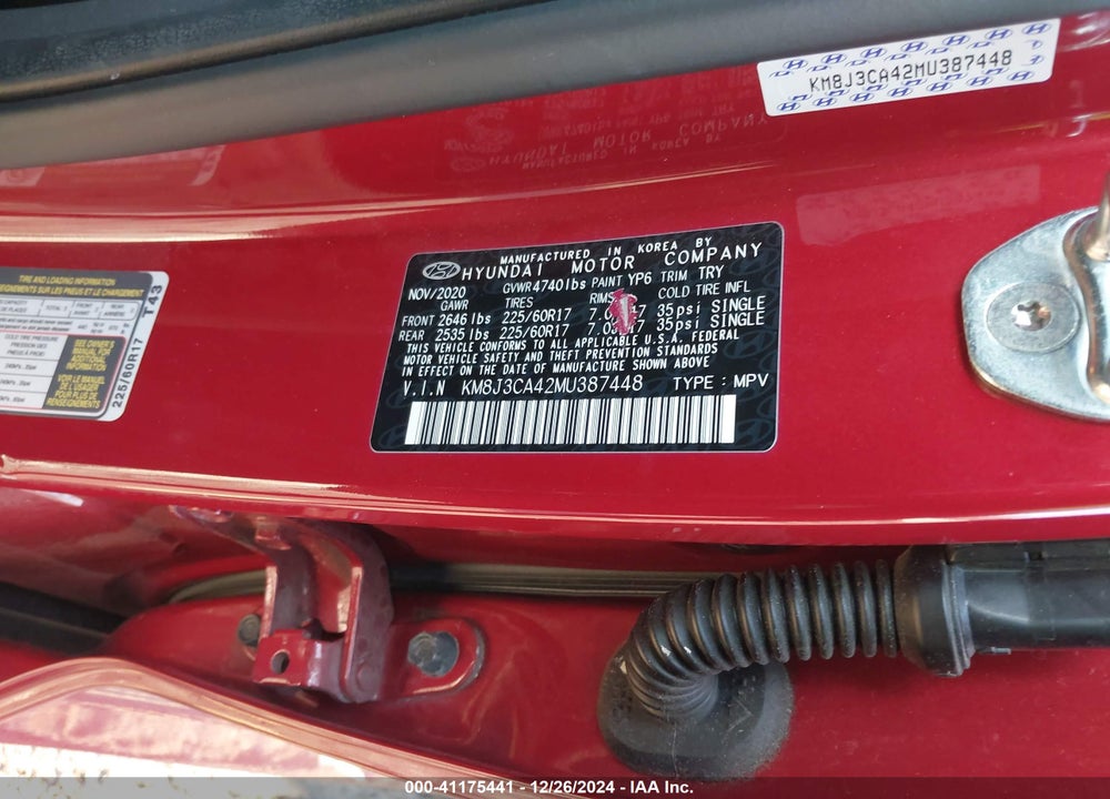 2021 HYUNDAI TUCSON VALUE VIN: KM8J3CA42MU387448