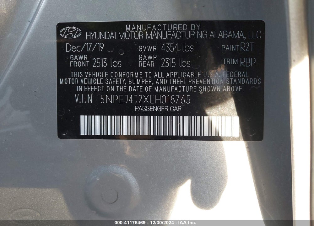2020 HYUNDAI SONATA VIN: 5NPEJ4J2XLH018765