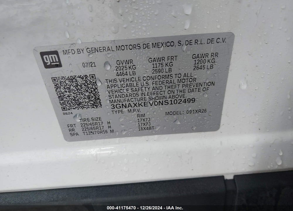 2022 CHEVROLET EQUINOX FWD LT VIN: 3GNAXKEV0NS102499