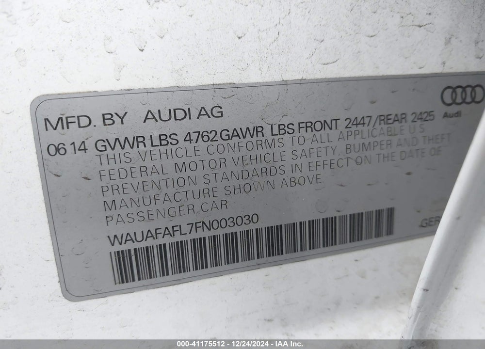 2015 AUDI A4 2.0T PREMIUM VIN: WAUAFAFL7FN003030