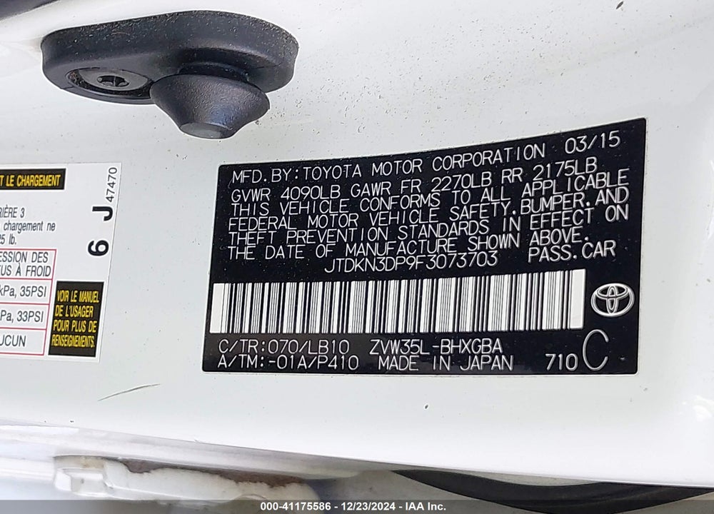 2015 TOYOTA PRIUS PLUG-IN ADVANCED VIN: JTDKN3DP9F3073703