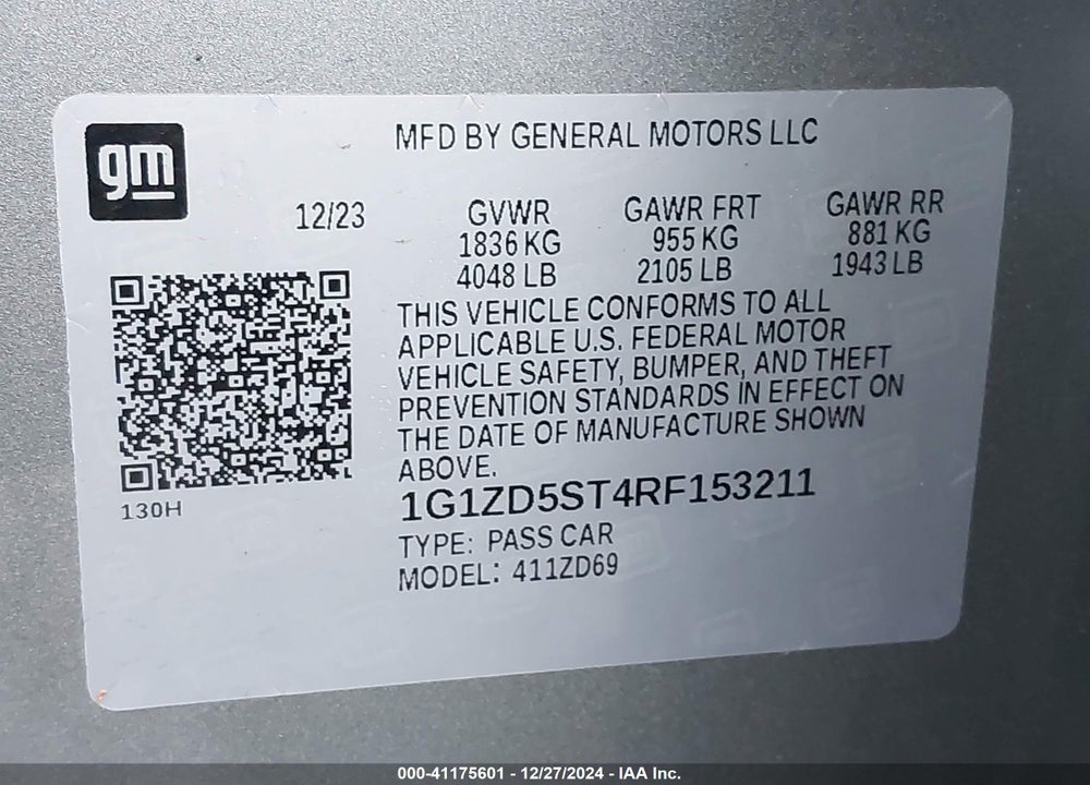 2024 CHEVROLET MALIBU FWD 1LT VIN: 1G1ZD5ST4RF153211