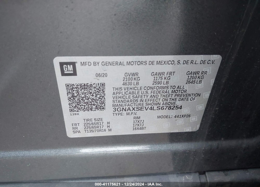 2020 CHEVROLET EQUINOX AWD LS VIN: 3GNAXSEV4LS678254