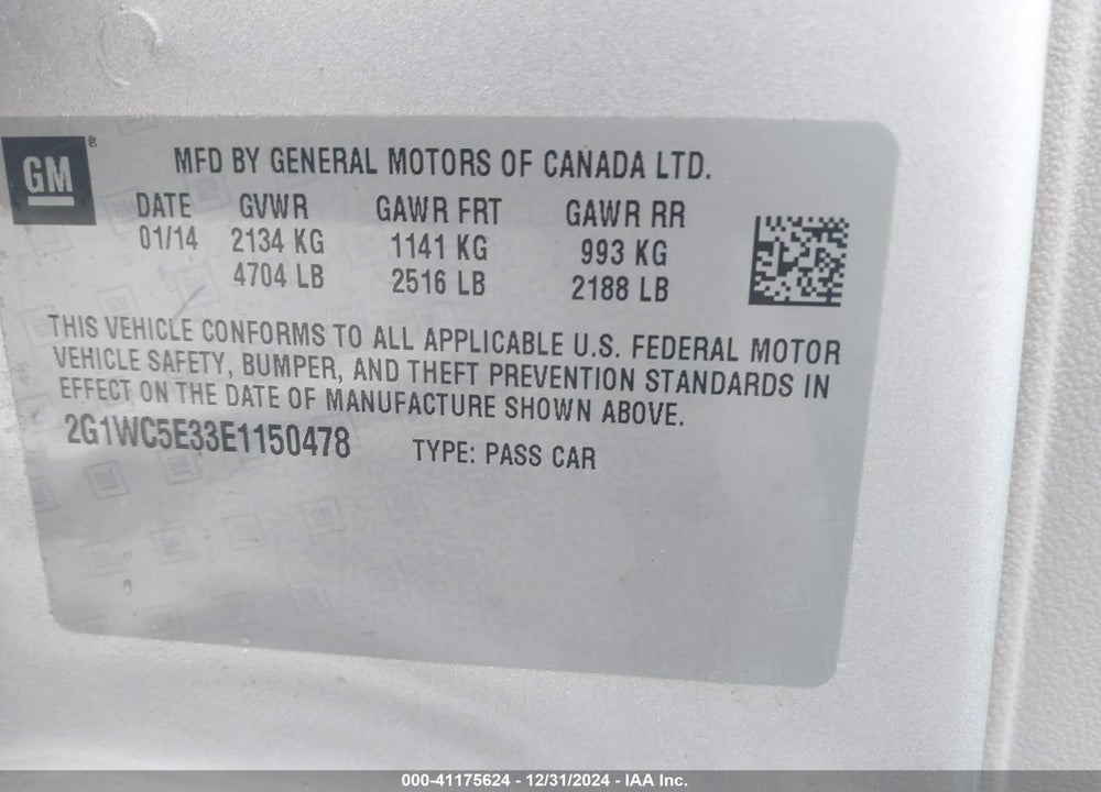 2014 CHEVROLET IMPALA LIMITED LTZ VIN: 2G1WC5E33E1150478