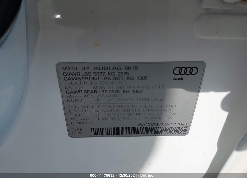 2016 AUDI SQ5 3.0T PREMIUM PLUS VIN: WA1VCAFP5GA017043