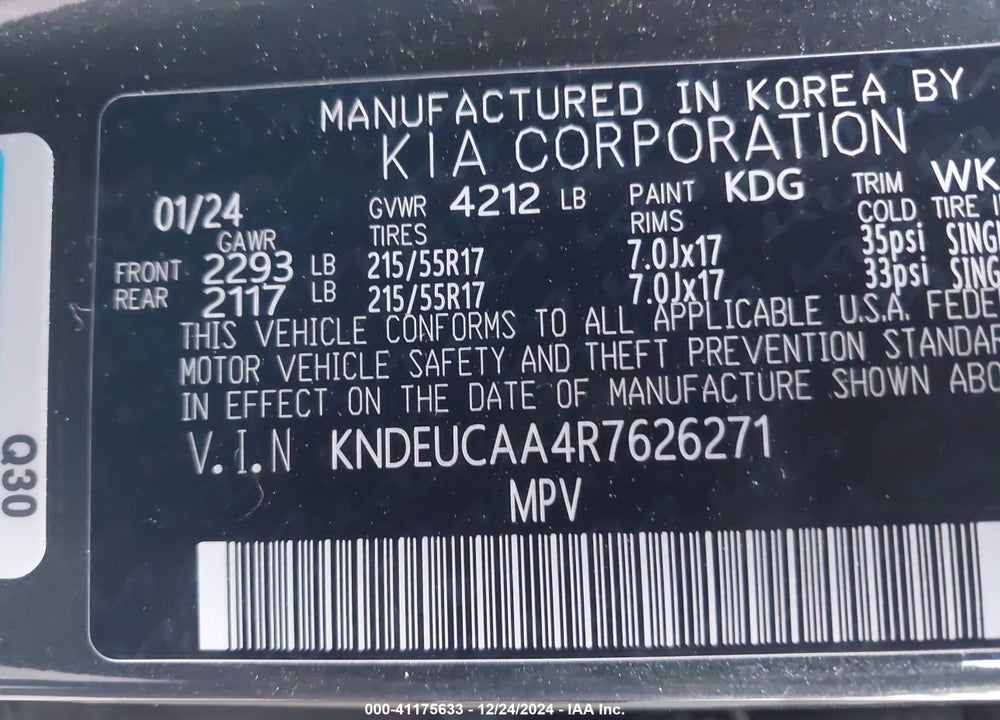 2024 KIA SELTOS VIN: KNDEUCAA4R7626271