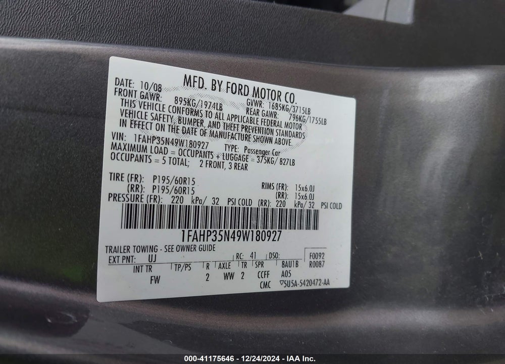 2009 FORD FOCUS SE VIN: 1FAHP35N49W180927