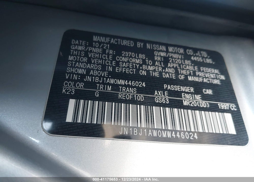 2021 NISSAN ROGUE SPORT S AWD XTRONIC CVT VIN: JN1BJ1AW0MW446024