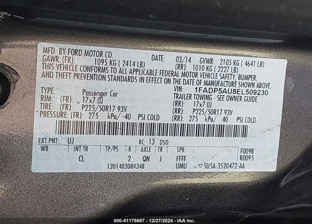 2014 FORD C-MAX HYBRID SE VIN: 1FADP5AU8EL509230