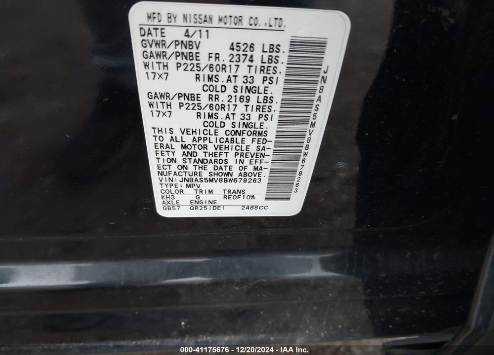 2011 NISSAN ROGUE SV VIN: JN8AS5MV8BW679263
