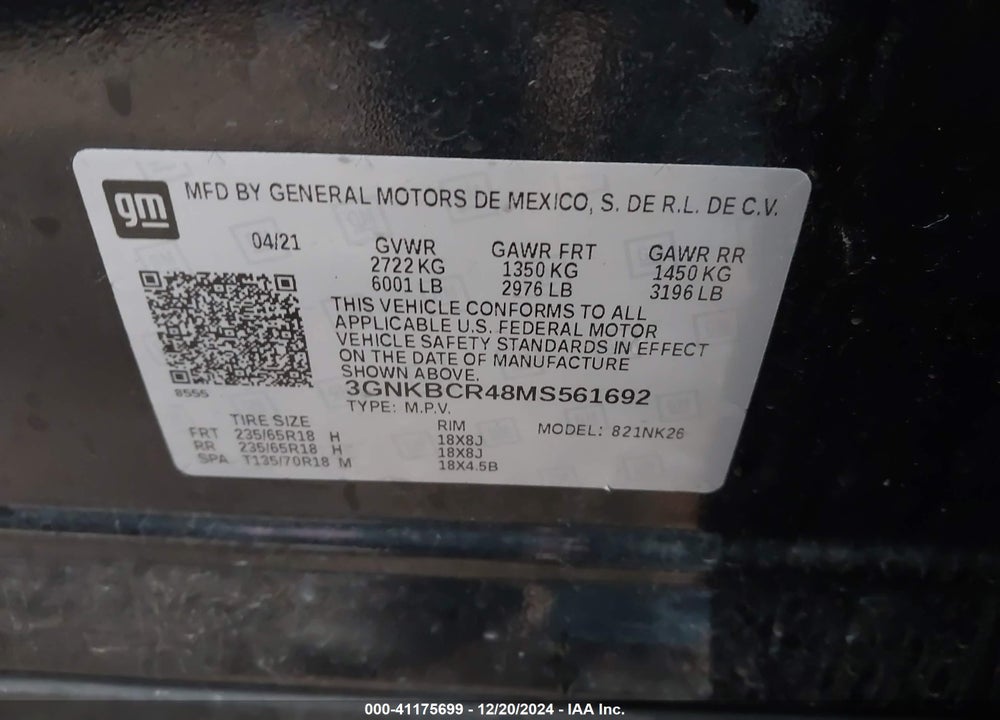 2021 CHEVROLET BLAZER FWD 2LT VIN: 3GNKBCR48MS561692