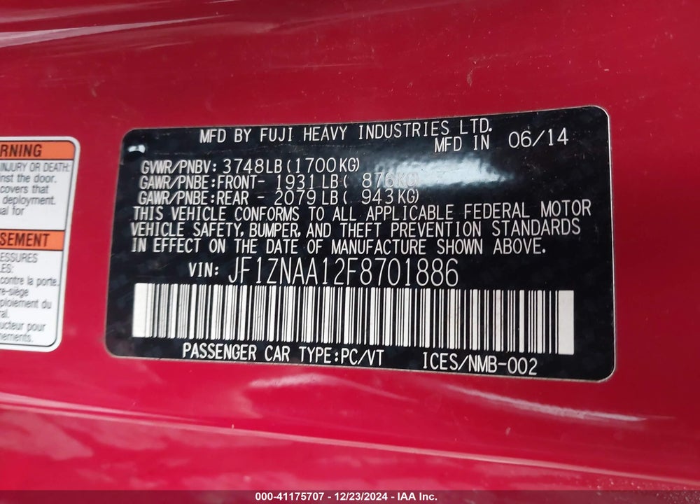 2015 SCION FR-S VIN: JF1ZNAA12F8701886
